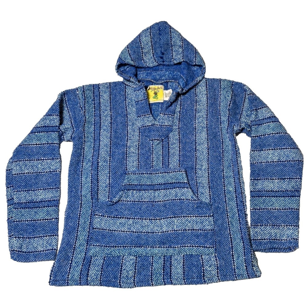 IGUANA JACK BY EARTH RAGZ Adult Medium Blue Striped Drug Rug Mexican Baja Hoodie